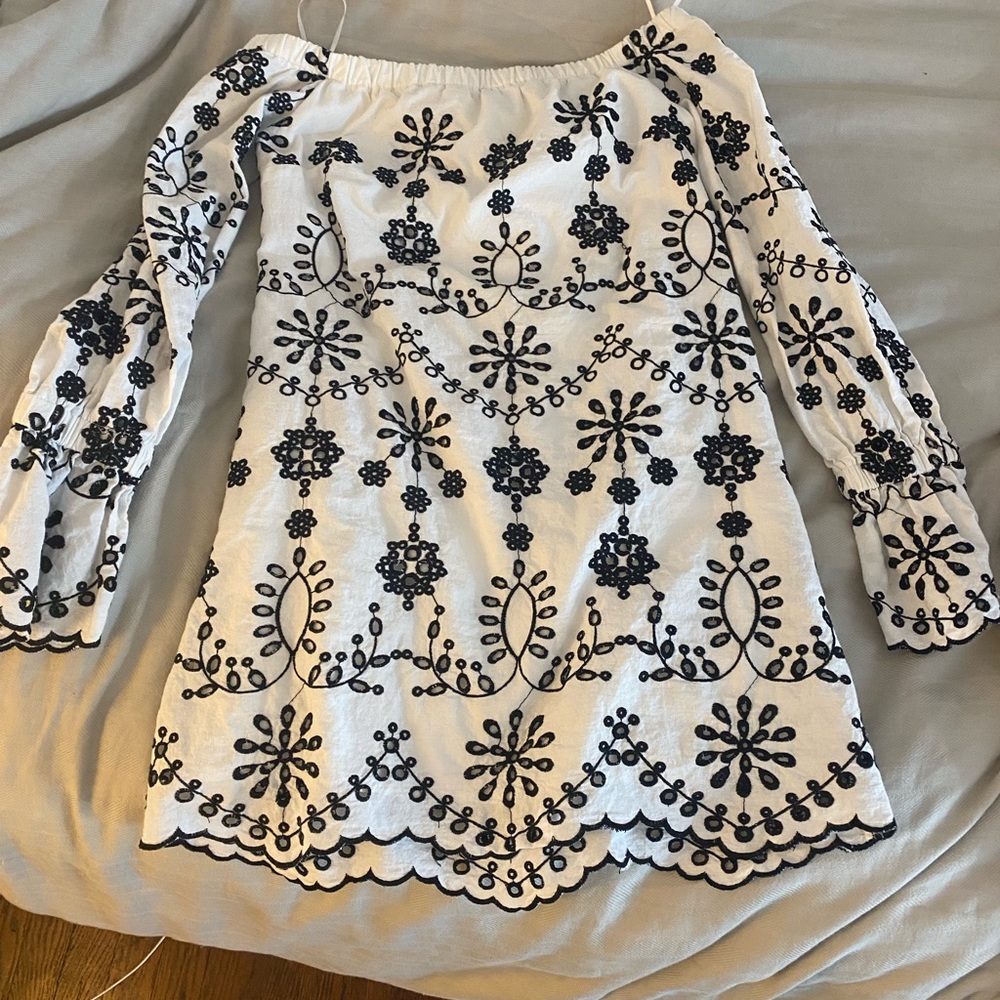 White and Black Off the Shoulder Dress